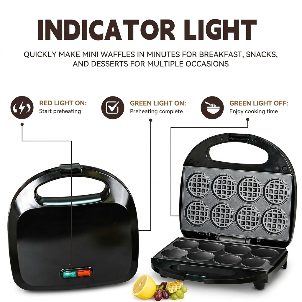 Mini Waffle Maker, Machine Nonstick Small Waffle Maker with Quick Heat-Up Make 8 pcs Waffles, Waffle Maker for Kids, Just Add Batter, Suitable for Breakfast, Snacks, Desserts (Mini Waffle Maker)