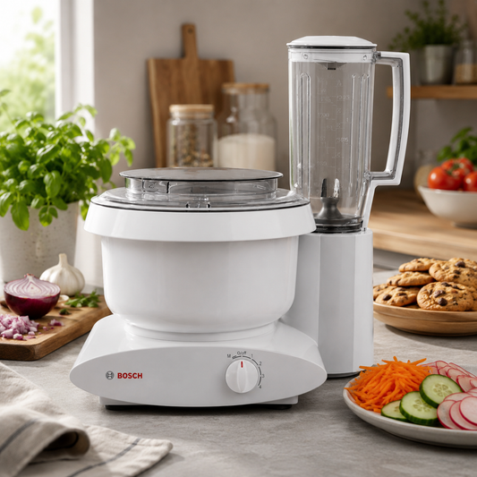 Bosch Blender Bundle - White Universal Plus Mixer, Dough Hook Extender, and Blender
