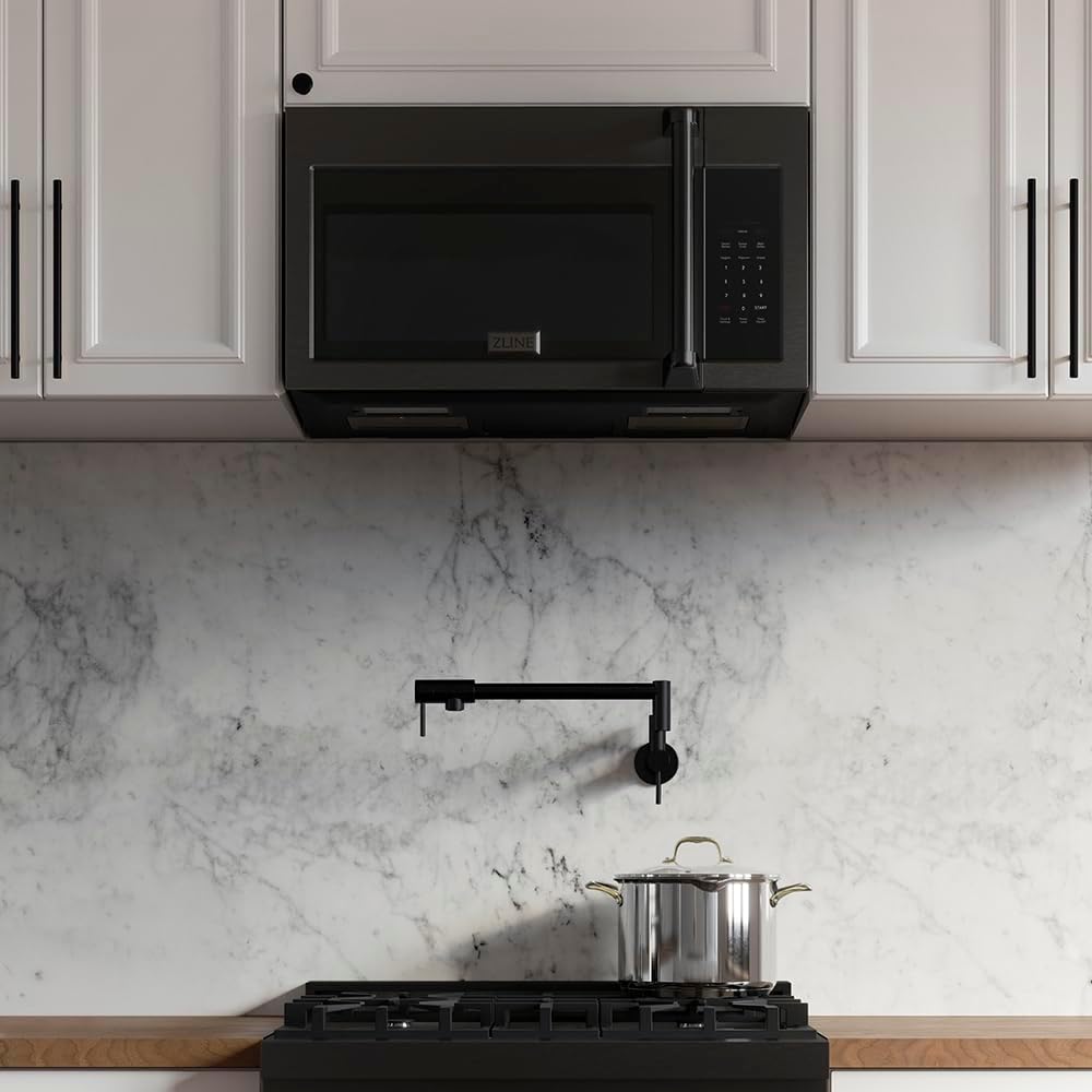 ZLINE Over the Range Convection Microwave Oven in Black Stainless Steel with Traditional Handle and Sensor Cooking