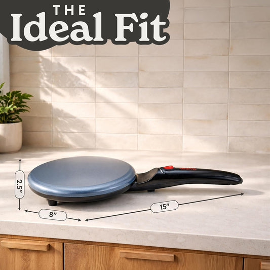 Gourmia Electric Crepe Maker – Dip & Cook Design, 8” Nonstick Cooking Surface, Includes Batter Tray, Compact & Easy to Clean, Crepe, Pancake & Tortilla Maker