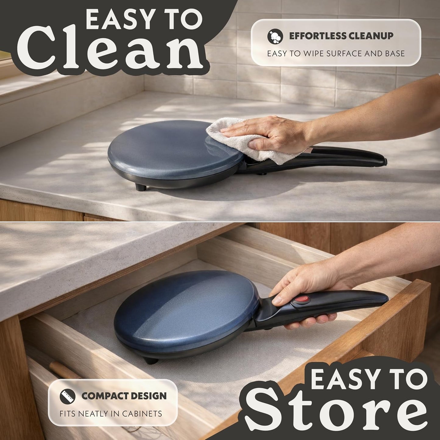 Gourmia Electric Crepe Maker – Dip & Cook Design, 8” Nonstick Cooking Surface, Includes Batter Tray, Compact & Easy to Clean, Crepe, Pancake & Tortilla Maker