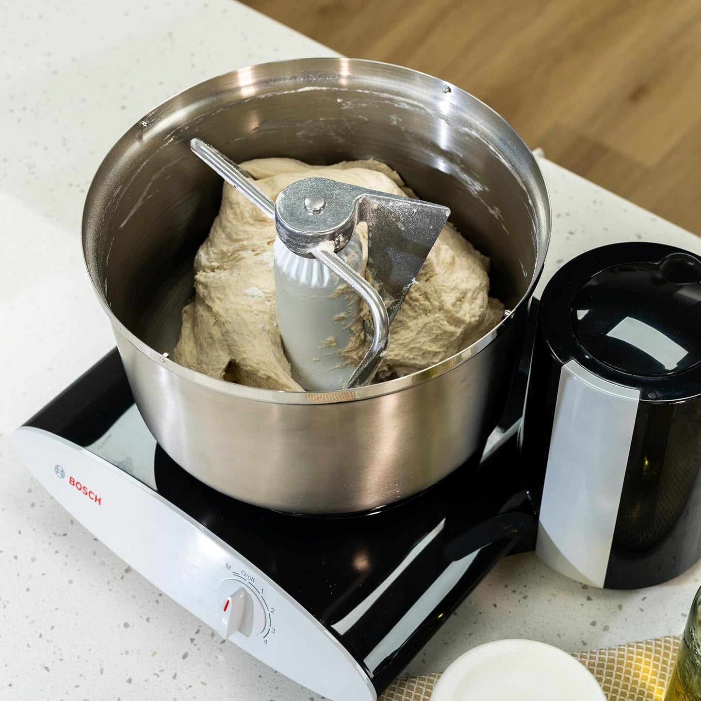 Bosch Universal Plus Stand Mixer with Stainless Steel Bowl with NutriMill Dough Hook Extender Bundle- Black 500 Watt