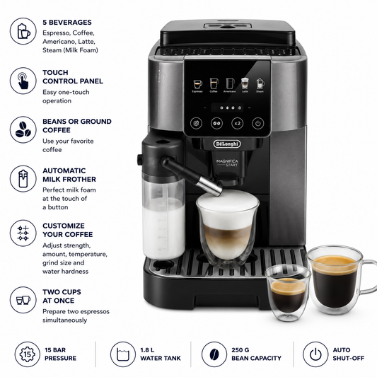 DeLonghi ECAM223.61.GB Magnifica Start Automatic Espresso Machine – 15 Bar, Black