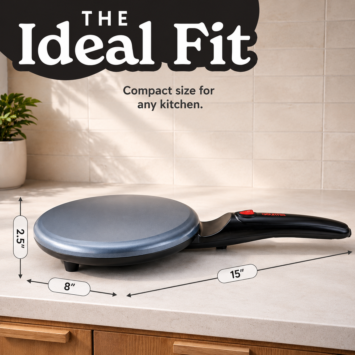 Gourmia Electric Crepe Maker – Dip & Cook Design, 8” Nonstick Cooking Surface, Includes Batter Tray, Compact & Easy to Clean, Crepe, Pancake & Tortilla Maker