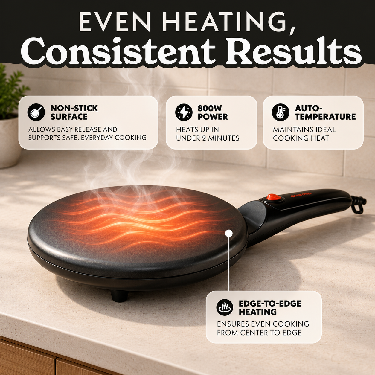 Gourmia Electric Crepe Maker – Dip & Cook Design, 8” Nonstick Cooking Surface, Includes Batter Tray, Compact & Easy to Clean, Crepe, Pancake & Tortilla Maker