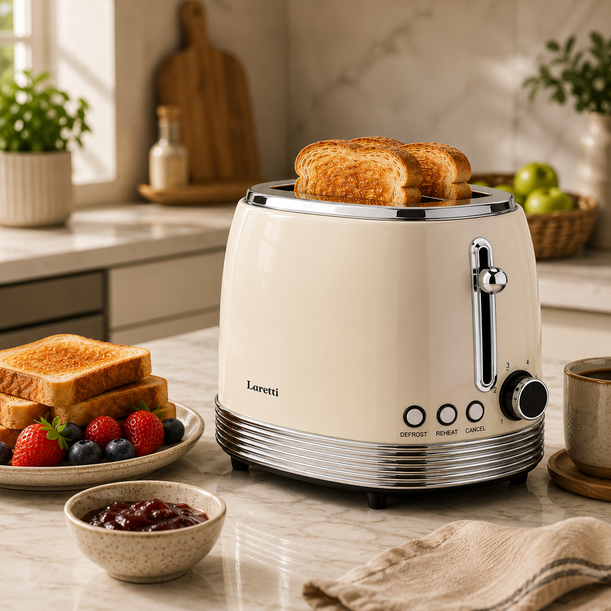 Laretti Retro 2-Slice Toaster LR-EC2354 – Cream