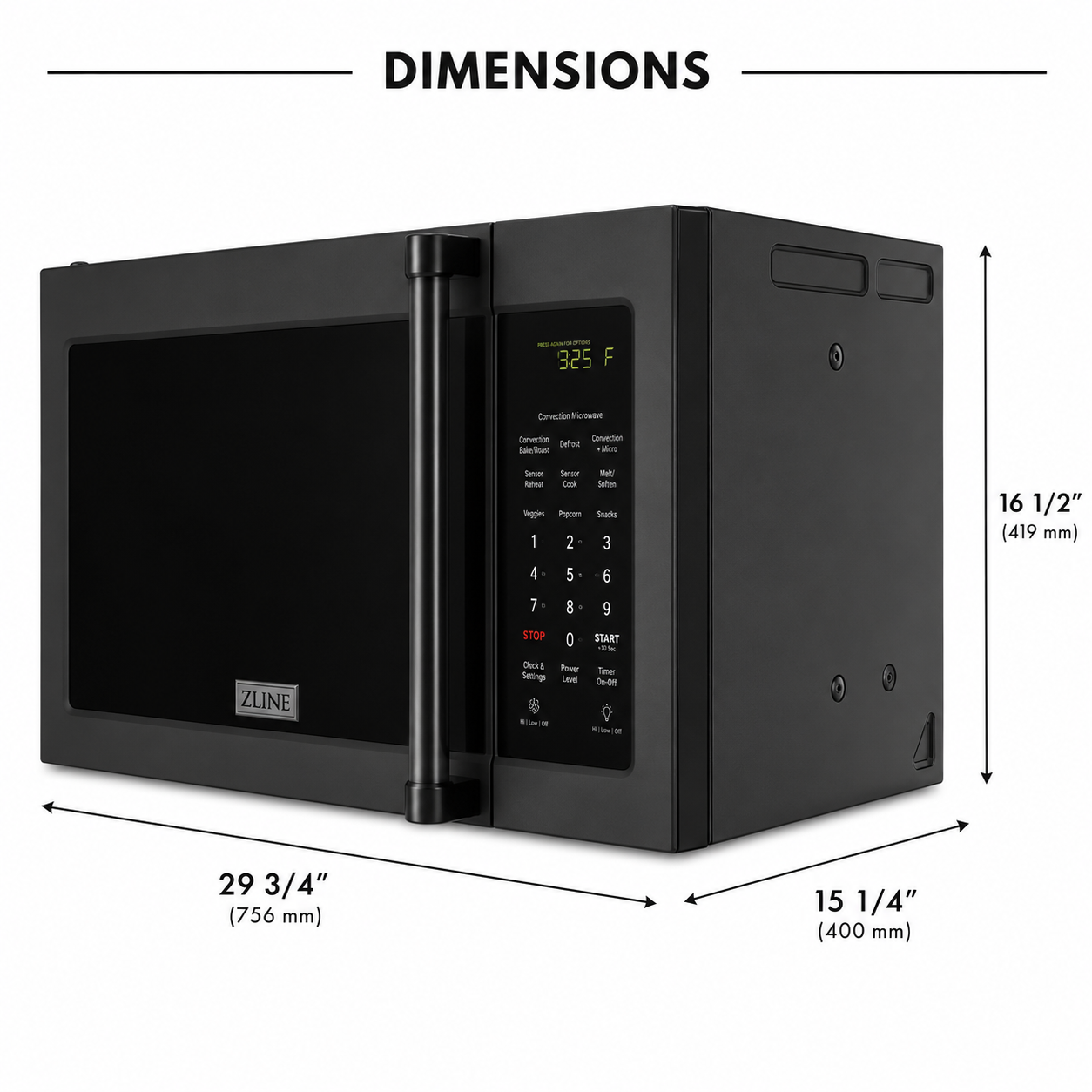 ZLINE Over the Range Convection Microwave Oven in Black Stainless Steel with Traditional Handle and Sensor Cooking