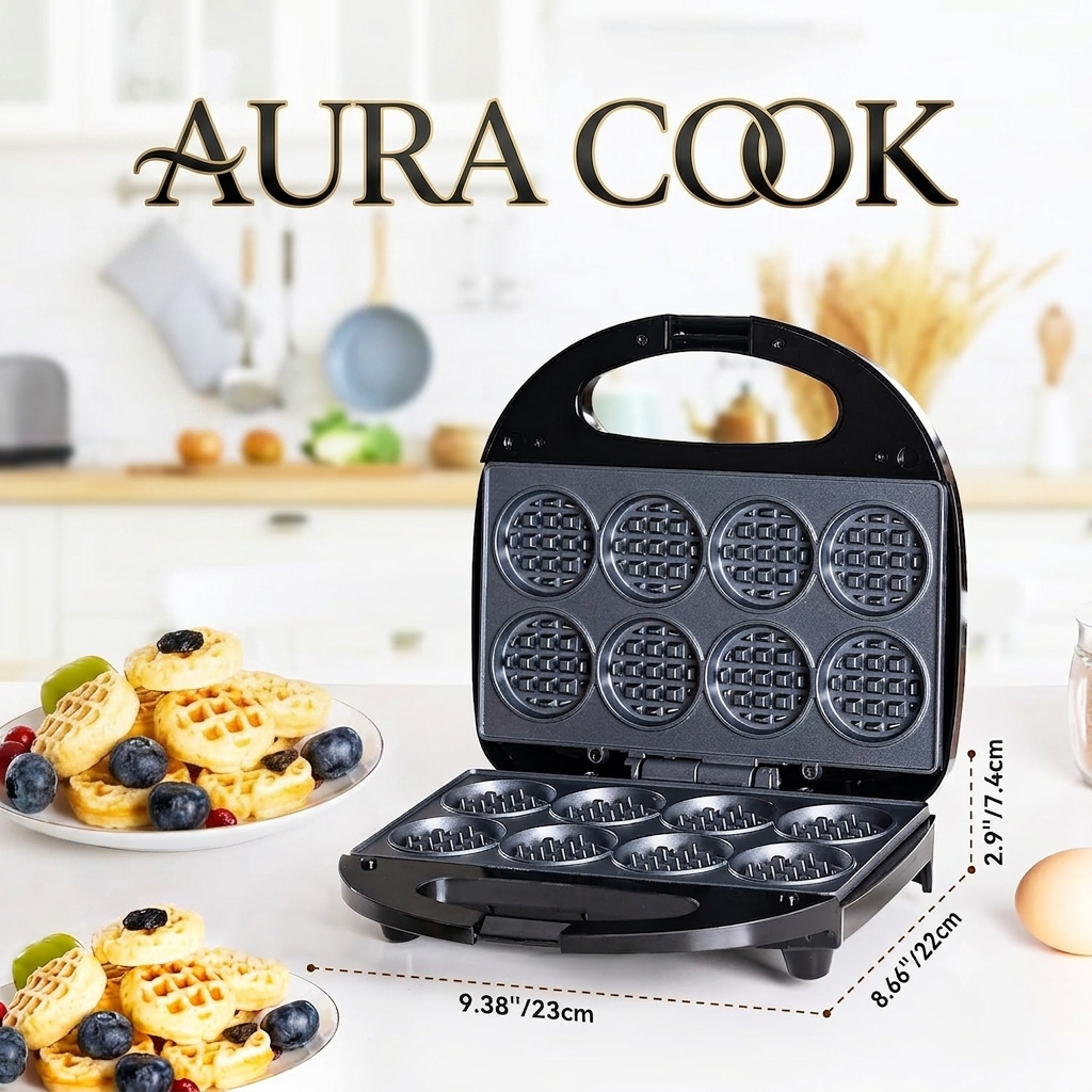 Mini Waffle Maker, Machine Nonstick Small Waffle Maker with Quick Heat-Up Make 8 pcs Waffles, Waffle Maker for Kids, Just Add Batter, Suitable for Breakfast, Snacks, Desserts (Mini Waffle Maker)